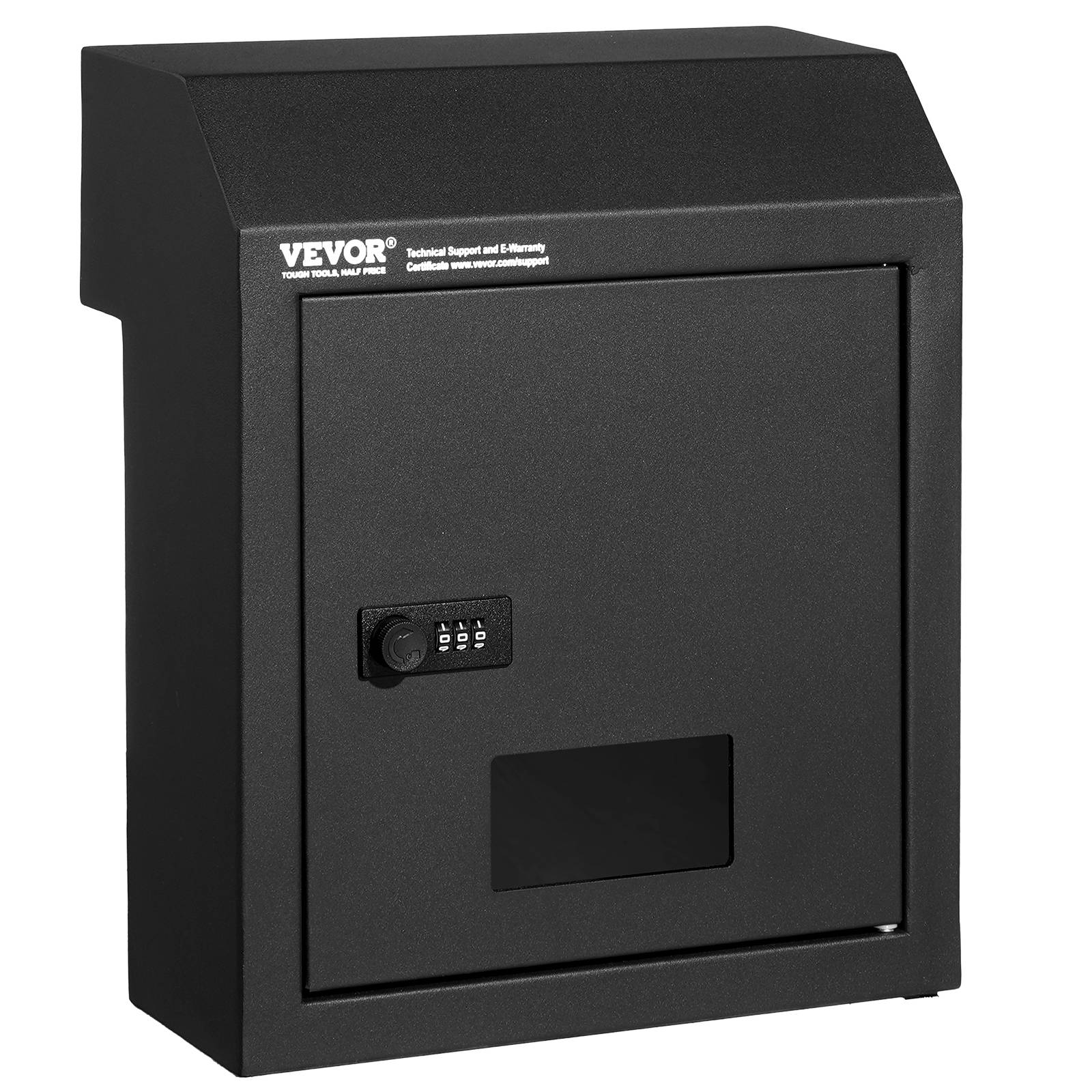 VEVOR Boîte aux lettres encastrable porte, 305x155x360 mm, acier, verrou code. Pour lettres, clés, noir. - Image 1
