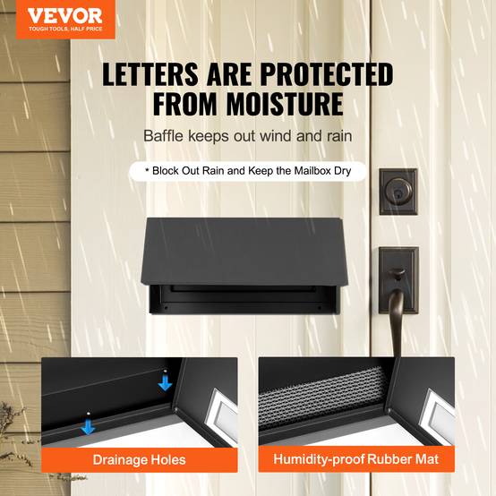 VEVOR Boîte aux lettres encastrable porte, 305x155x360 mm, acier, verrou code. Pour lettres, clés, noir. - Image 2