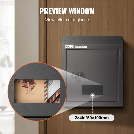 VEVOR Boîte aux lettres encastrable porte, 305x155x360 mm, acier, verrou code. Pour lettres, clés, noir. - Image 6