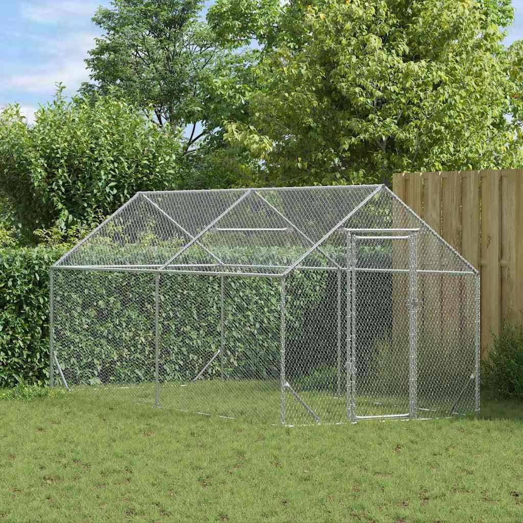 Grand Enclos Poules Acier Galvanisé Walk-in Spacieux Jardin 4x1,7m - ComfortXL Outdoor Living - Image 1
