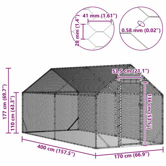 Grand Enclos Poules Acier Galvanisé Walk-in Spacieux Jardin 4x1,7m - ComfortXL Outdoor Living - Image 8
