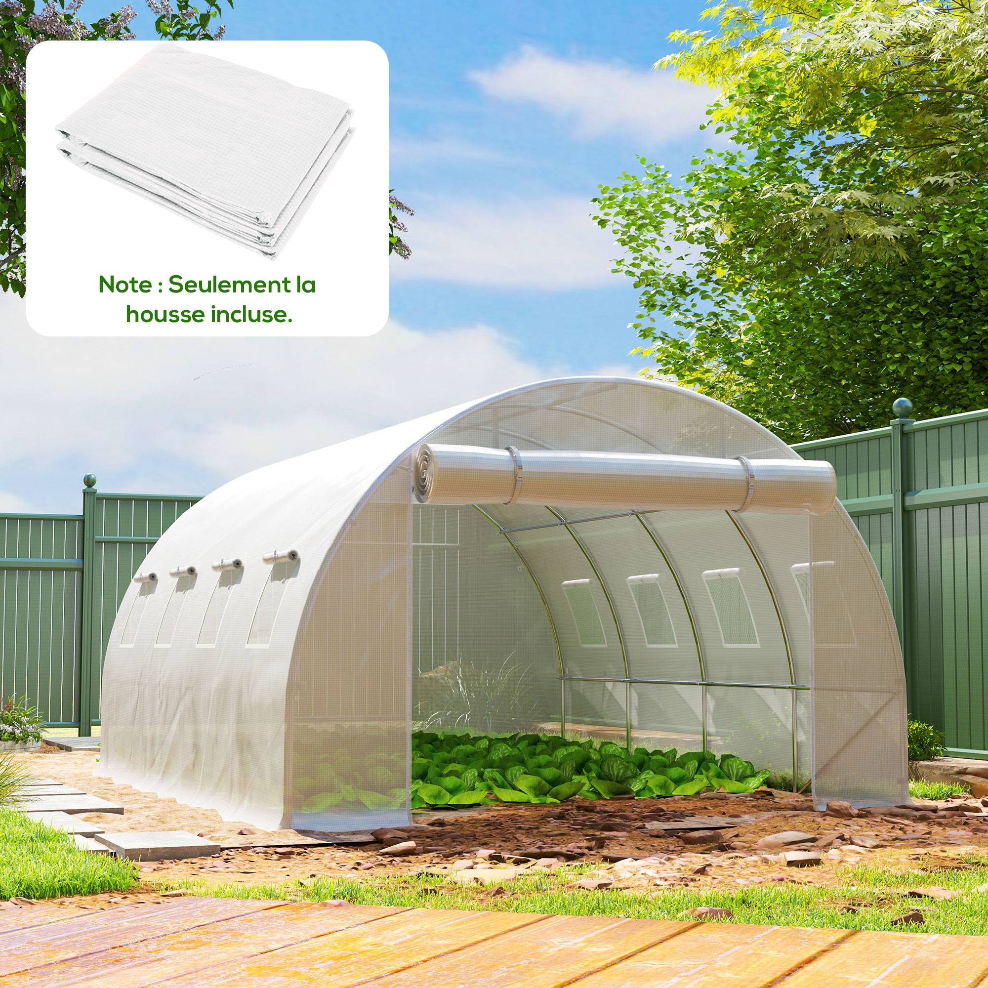 Bâche de rechange serre tunnel 12 m² 4 x 3 x 2 m PE anti-UV imperméable 8 fenêtres + porte enroulable zippée blanc - Image 4