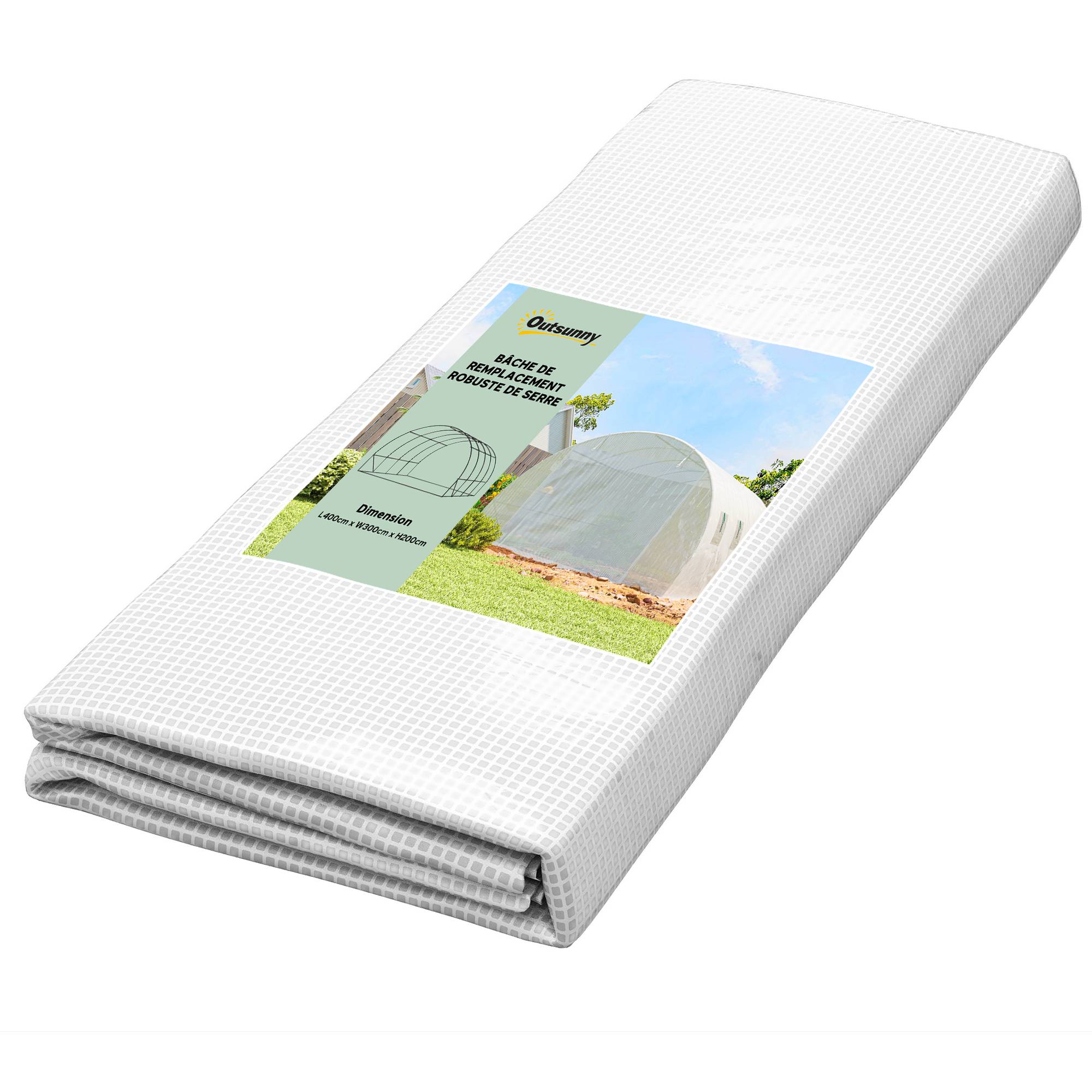 Bâche de rechange serre tunnel 12 m² 4 x 3 x 2 m PE anti-UV imperméable 8 fenêtres + porte enroulable zippée blanc - Image 1