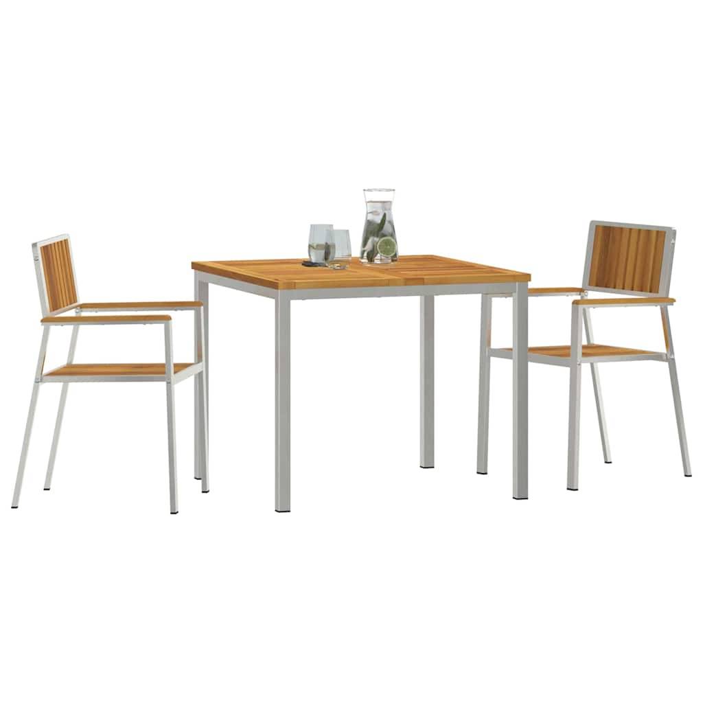 ComfortXL - Salon de Jardin 2 Personnes 3 Pièces en Acacia et Acier Inoxydable, Table et Chaises Design Marron – ComfortXL Outdoor Living - Image 3