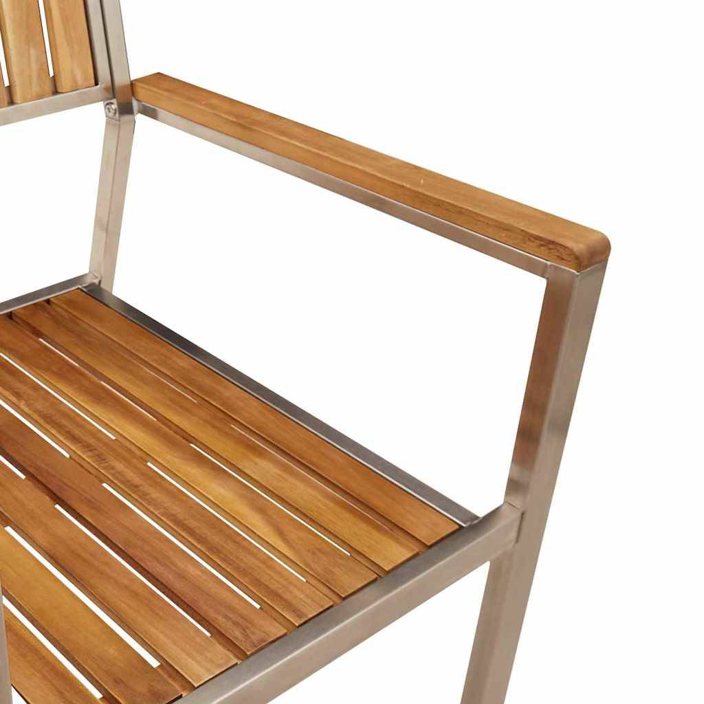 ComfortXL - Salon de Jardin 2 Personnes 3 Pièces en Acacia et Acier Inoxydable, Table et Chaises Design Marron – ComfortXL Outdoor Living - Image 5