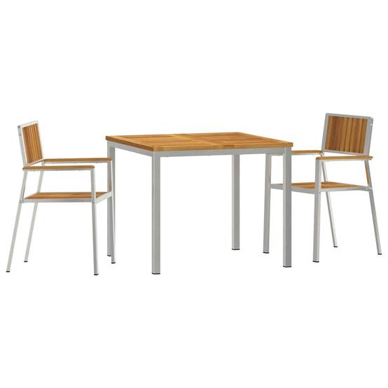 ComfortXL - Salon de Jardin 2 Personnes 3 Pièces en Acacia et Acier Inoxydable, Table et Chaises Design Marron – ComfortXL Outdoor Living - Image 2