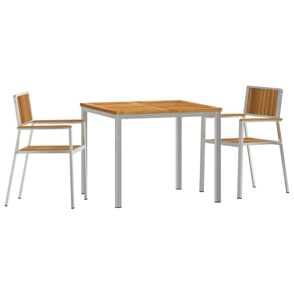 ComfortXL - Salon de Jardin 2 Personnes 3 Pièces en Acacia et Acier Inoxydable, Table et Chaises Design Marron – ComfortXL Outdoor Living - Image 2