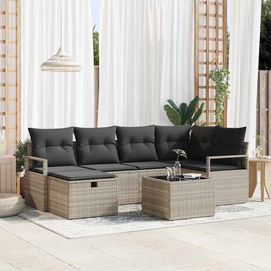 Grand Ensemble Canapé Polyrotin - 7 Modules avec Rangement pour Patio - Gris Clair – ComfortXL Outdoor Living - Image 1