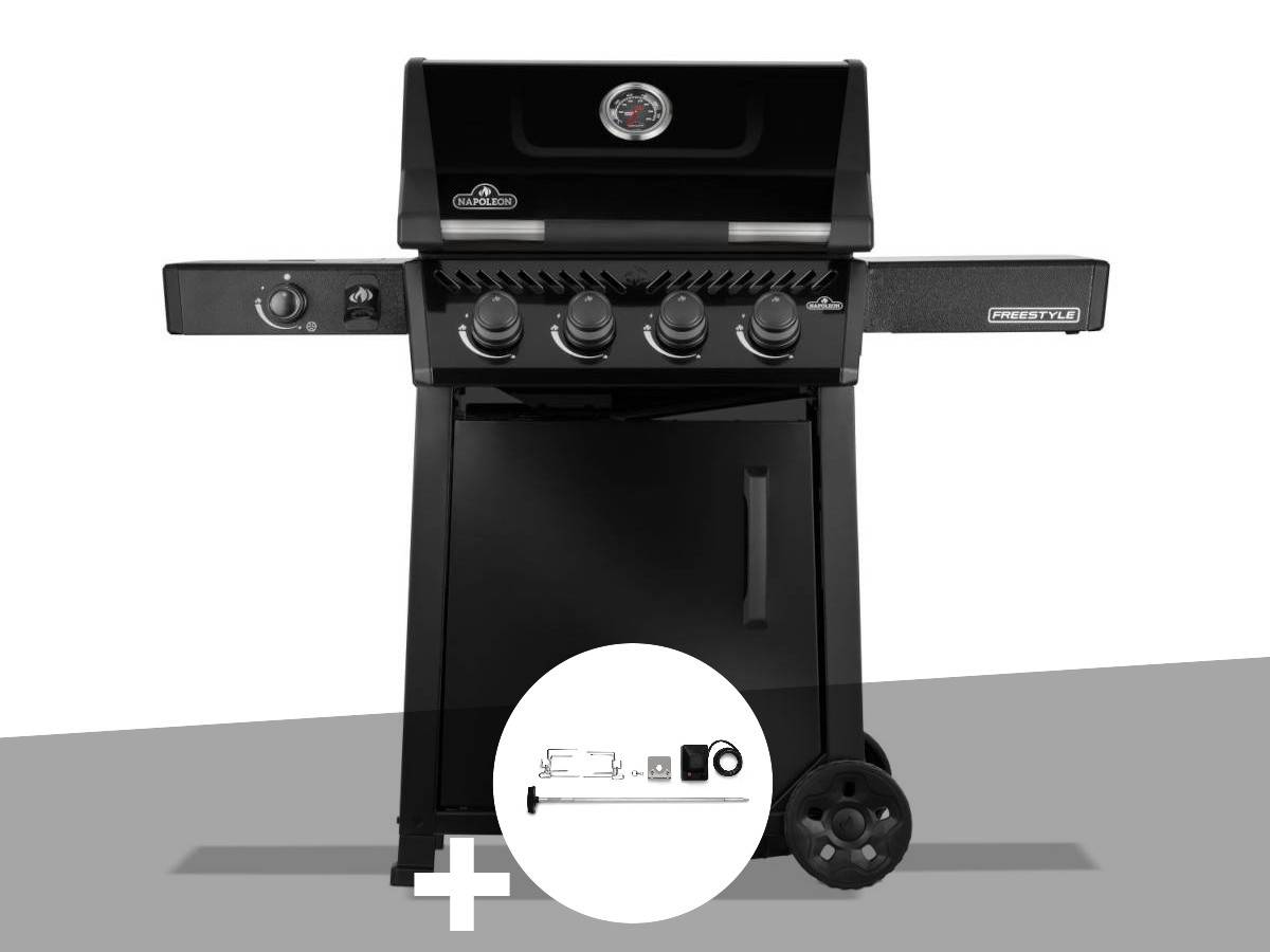 Napoleon - Barbecue gaz Freestyle 425 noir 4 brûleurs + 1 réchaud latéral + Rôtissoire - Napoléon - Image 1