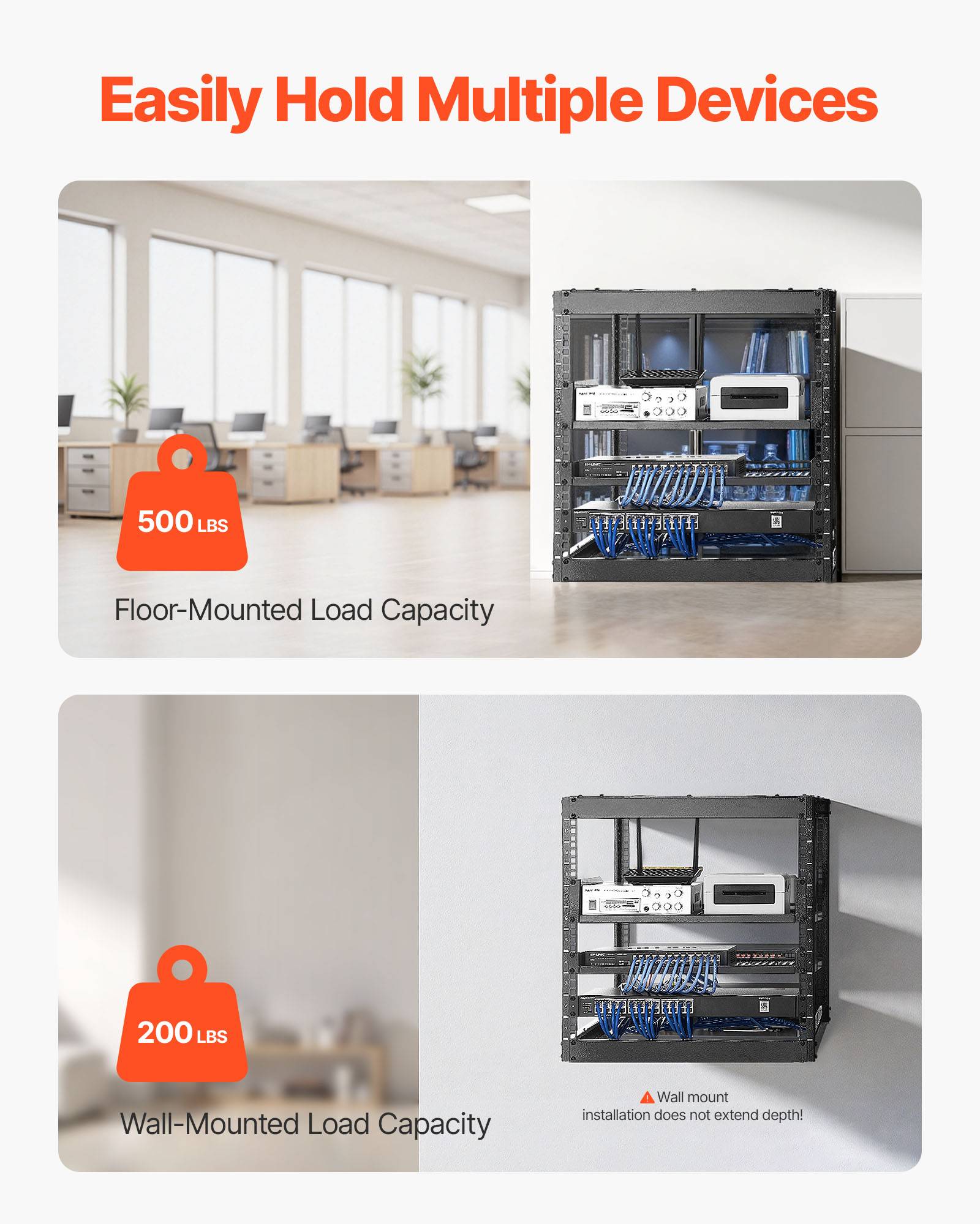 Vevor - VEVOR Rack serveur 10U cadre ouvert 19", profondeur 585 mm, acier Q235, montage autoportant ou mural, étagères ventilées et kit de montage inclus. - Image 2