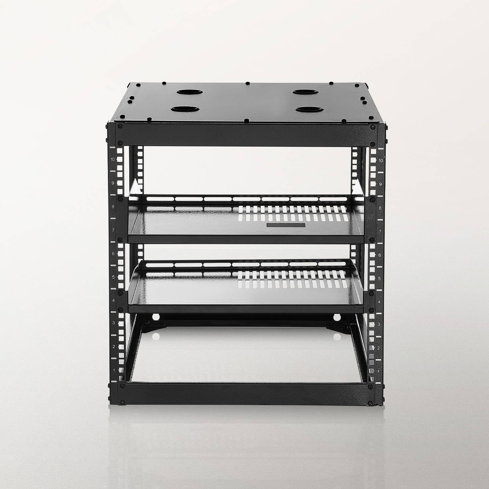 Vevor - VEVOR Rack serveur 10U cadre ouvert 19", profondeur 585 mm, acier Q235, montage autoportant ou mural, étagères ventilées et kit de montage inclus. - Image 8