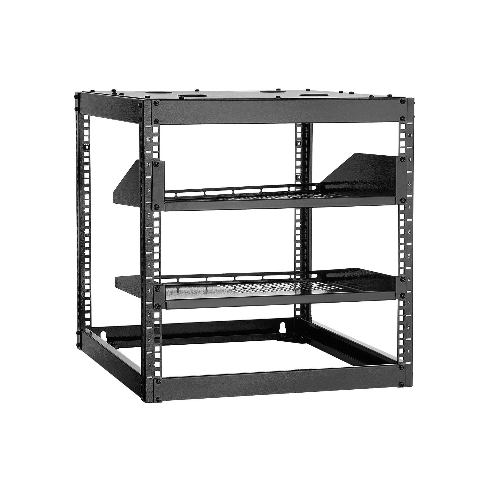 Vevor - VEVOR Rack serveur 10U cadre ouvert 19", profondeur 585 mm, acier Q235, montage autoportant ou mural, étagères ventilées et kit de montage inclus. - Image 1