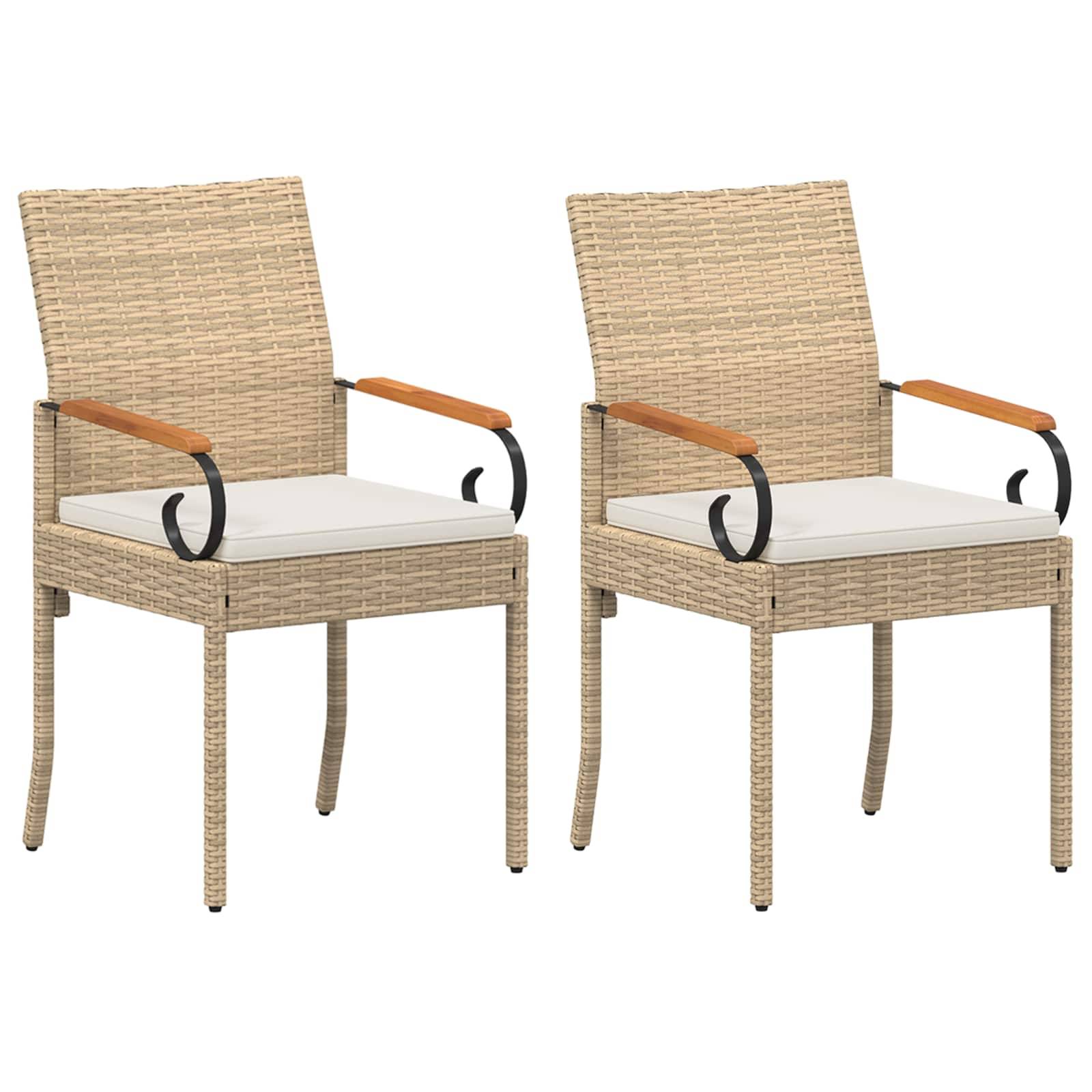 Chaises de jardin polyrotin et acier beige et blanc crème 59.5 x 50 x 88 cm, Poids:14.1kg - PANGIVO - Image 2