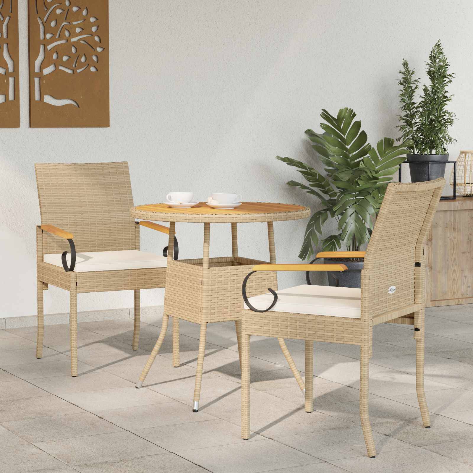 Chaises de jardin polyrotin et acier beige et blanc crème 59.5 x 50 x 88 cm, Poids:14.1kg - PANGIVO - Image 1
