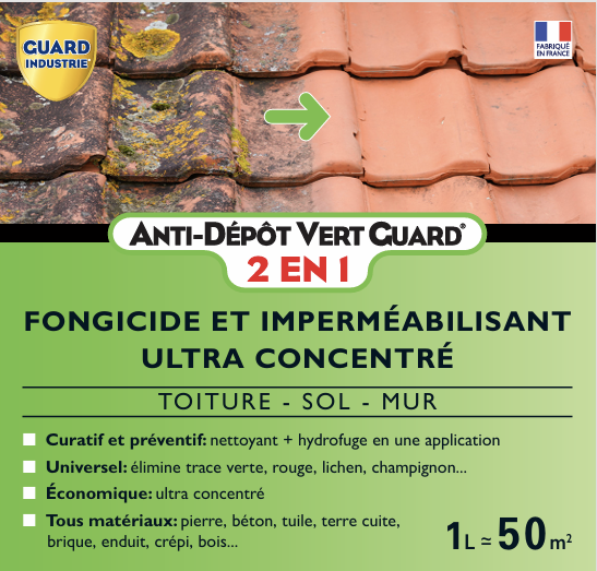 Anti Dépôt Vert Guard 2en1 Nettoyant Imperméabilisant Invisible Anti Champignon Lichen Tous Matériaux 1L 50m² - Image 2