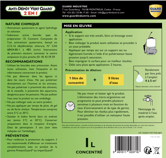 Anti Dépôt Vert Guard 2en1 Nettoyant Imperméabilisant Invisible Anti Champignon Lichen Tous Matériaux 1L 50m² - Image 5