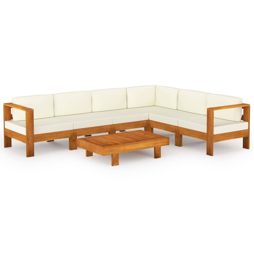 Helloshop26 - Salon de jardin meuble d'extérieur ensemble de mobilier 7 pièces avec coussins blanc crème bois d'acacia - Image 1