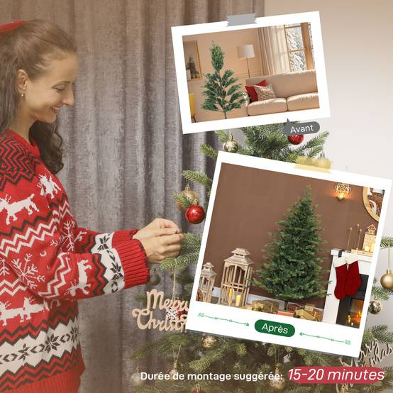 Sapin de Noël artificiel 150 cm, arbre de Noël réaliste avec 1202 pointes de branche articulée, support en métal, vert - Image 9