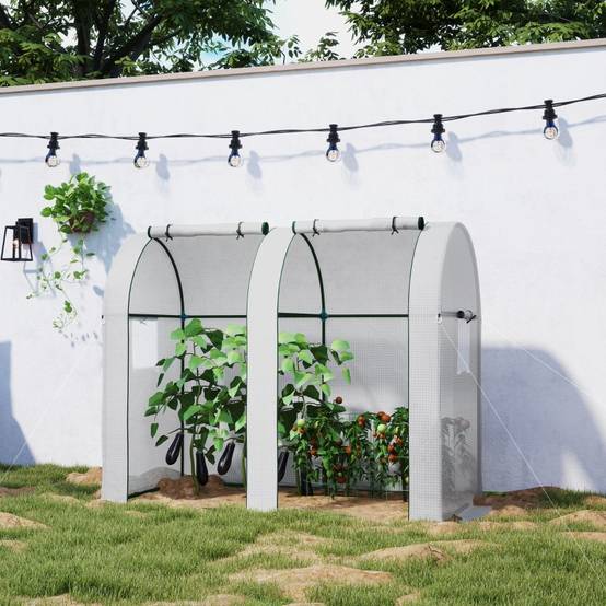 ComfortXL - Serre à Tomates 1,8m² Acier 2 Portes 4 Fenêtres Bâche PE 185x94x150cm Blanc - ComfortXL Outdoor Living - Image 9