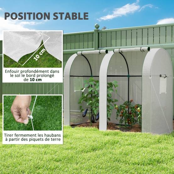 ComfortXL - Serre à Tomates 1,8m² Acier 2 Portes 4 Fenêtres Bâche PE 185x94x150cm Blanc - ComfortXL Outdoor Living - Image 7