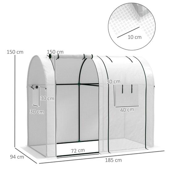 ComfortXL - Serre à Tomates 1,8m² Acier 2 Portes 4 Fenêtres Bâche PE 185x94x150cm Blanc - ComfortXL Outdoor Living - Image 3