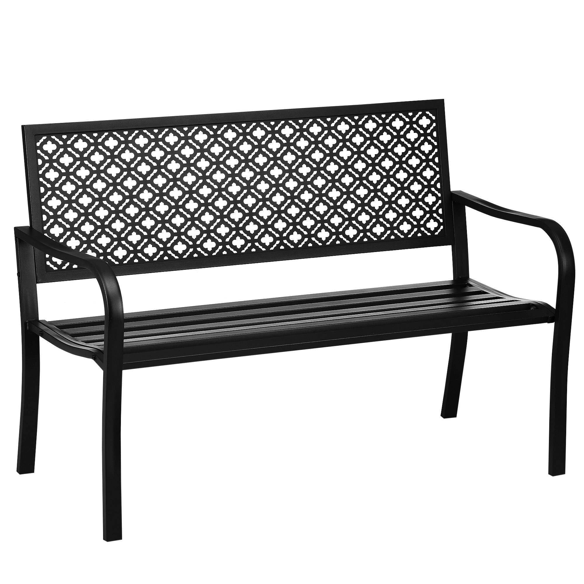 ComfortXL - Banc de jardin acier fonte patio Dossier treillis élégant 2 places 127x63x83cm noir - ComfortXL Outdoor Living - Image 1