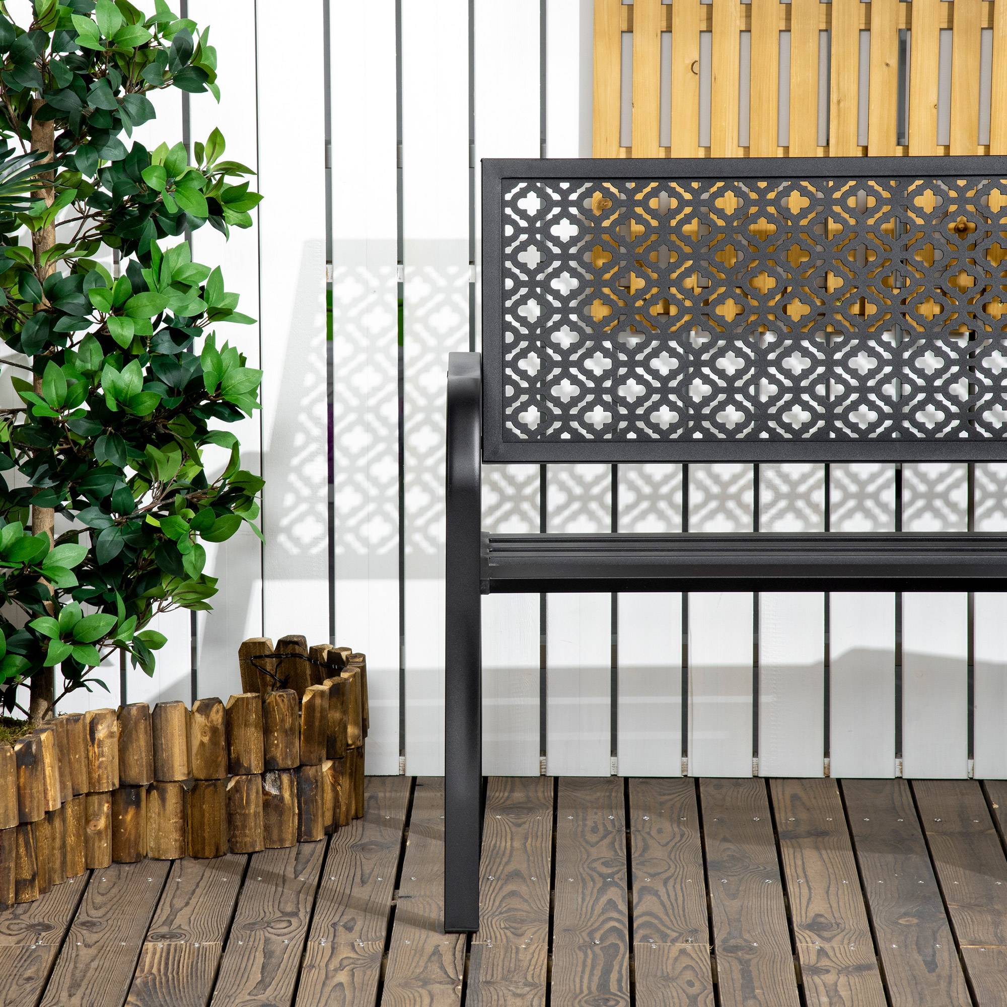 ComfortXL - Banc de jardin acier fonte patio Dossier treillis élégant 2 places 127x63x83cm noir - ComfortXL Outdoor Living - Image 9
