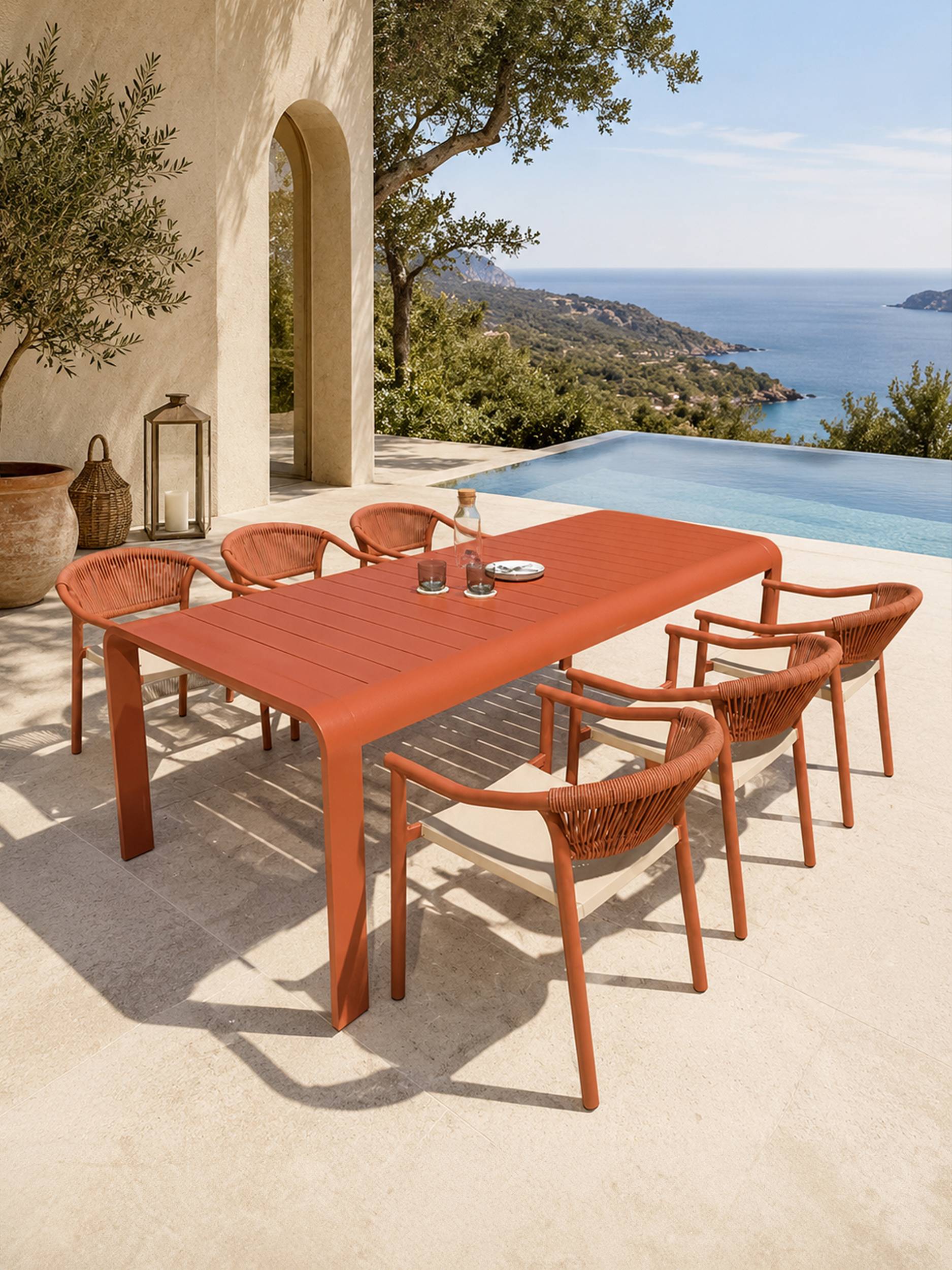 Dcb Garden - Ensemble repas de jardin en aluminium 6 places - Terracotta - HANOI - Image 1