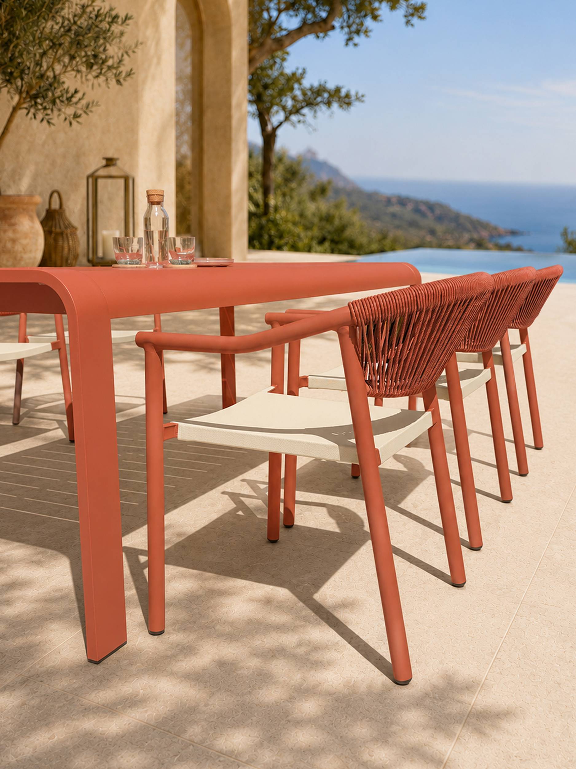 Dcb Garden - Ensemble repas de jardin en aluminium 6 places - Terracotta - HANOI - Image 2