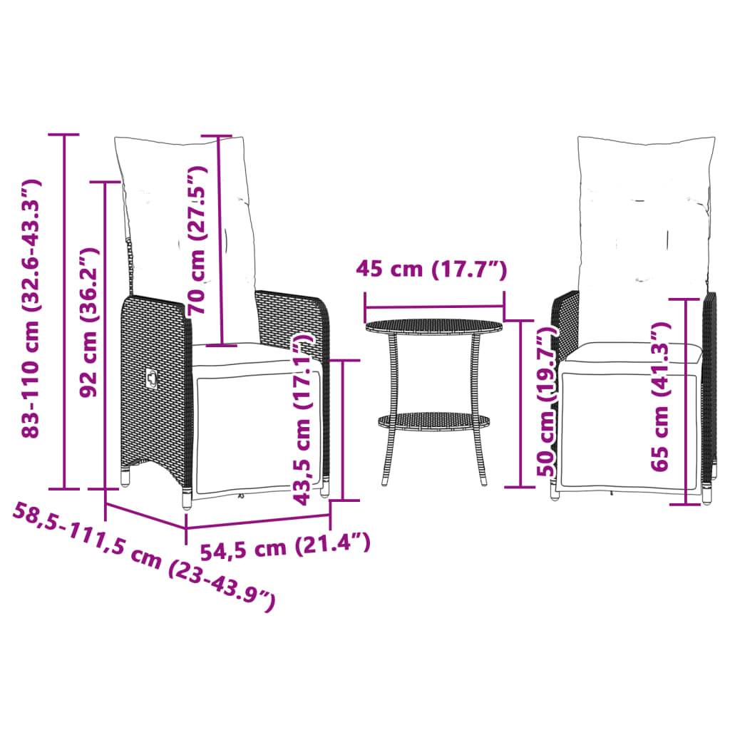 Vidaxl - Chaises de jardin inclinables lot de 2 et table résine tressée vidaXL 365706 - Image 3