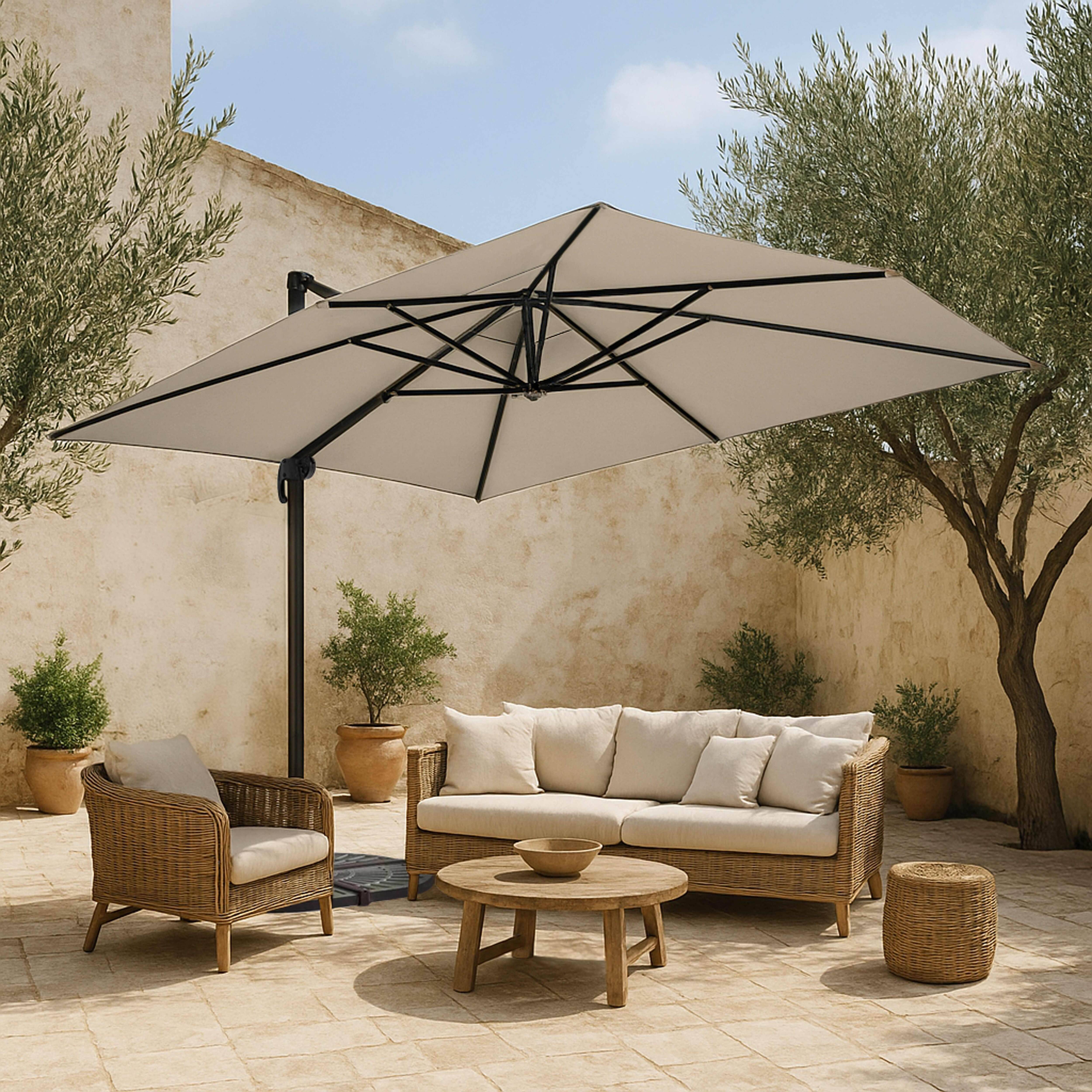 Oviala - Parasol déporté inclinable et rotatif 4x3m en aluminium écru Caserta - Oviala - Image 2