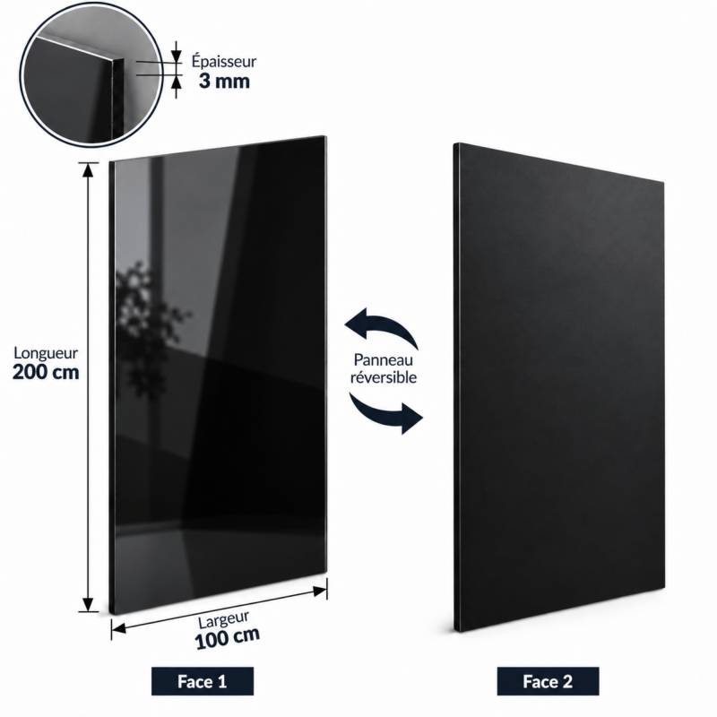 Crédence réversible alu noir brillant/mat - 3mm - 3 formats - Noir RAL 9005 - 100x200cm - Image 2