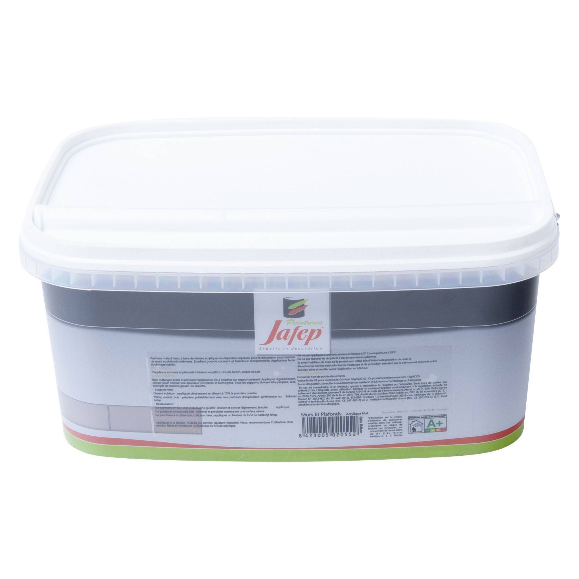 Peinture mur et plafond acrylique mat gris béton  2,5L  Jafep - Image 4