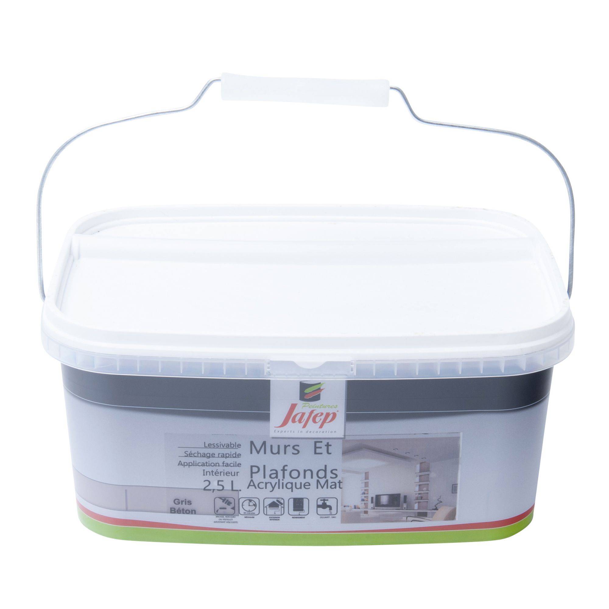 Peinture mur et plafond acrylique mat gris béton  2,5L  Jafep - Image 2