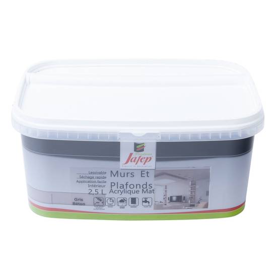 Peinture mur et plafond acrylique mat gris béton 2,5L Jafep - Image 1
