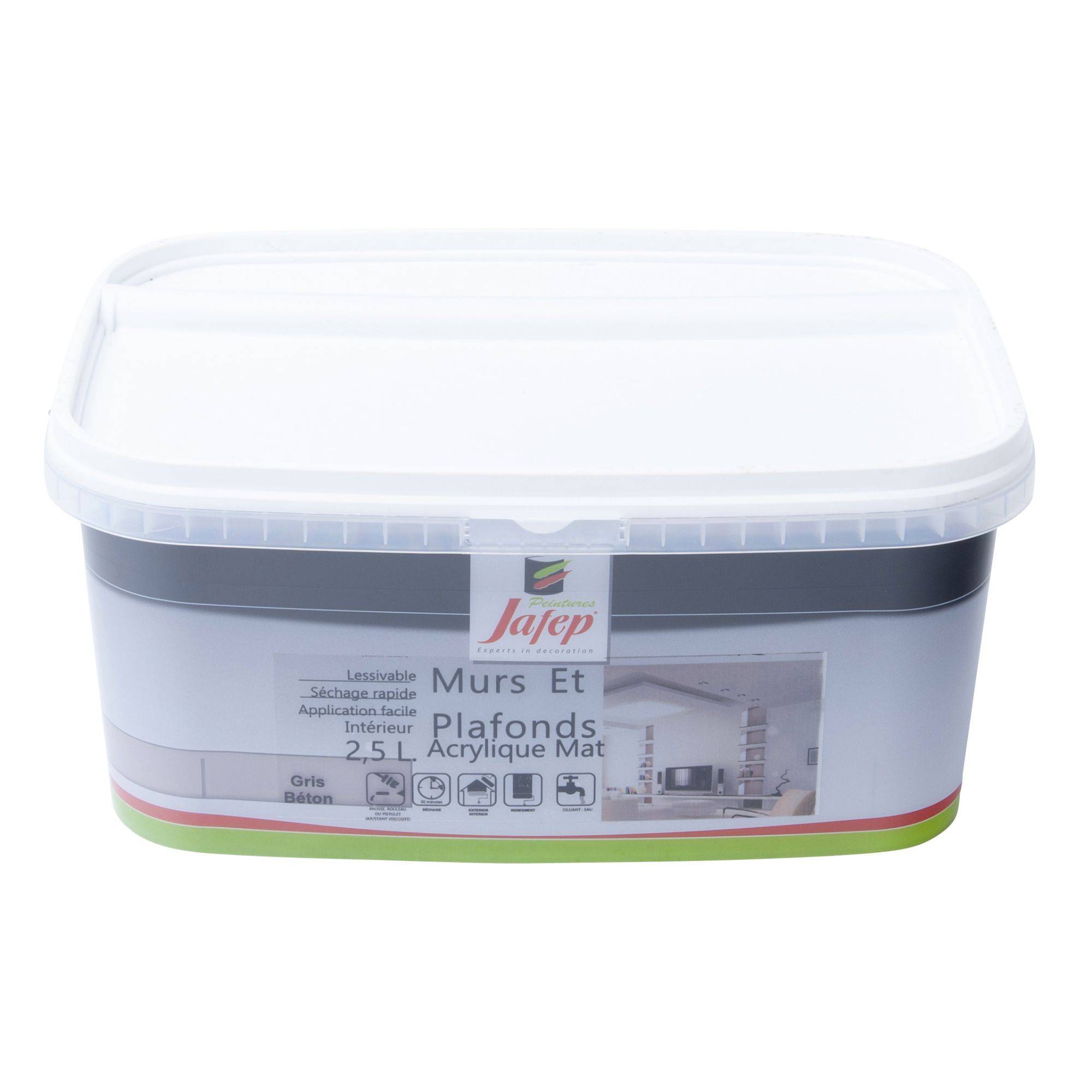 Peinture mur et plafond acrylique mat gris béton  2,5L  Jafep - Image 1