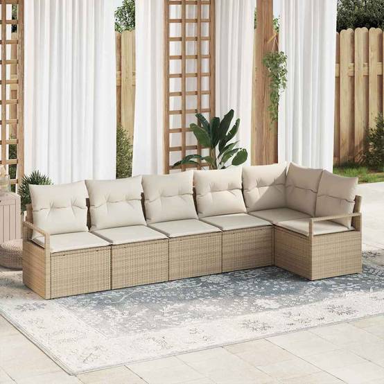 Set de Canapés Modulables 6 Pièces Résine Beige Élégante avec Rangements pour Coussins – ComfortXL Outdoor Living - Image 1