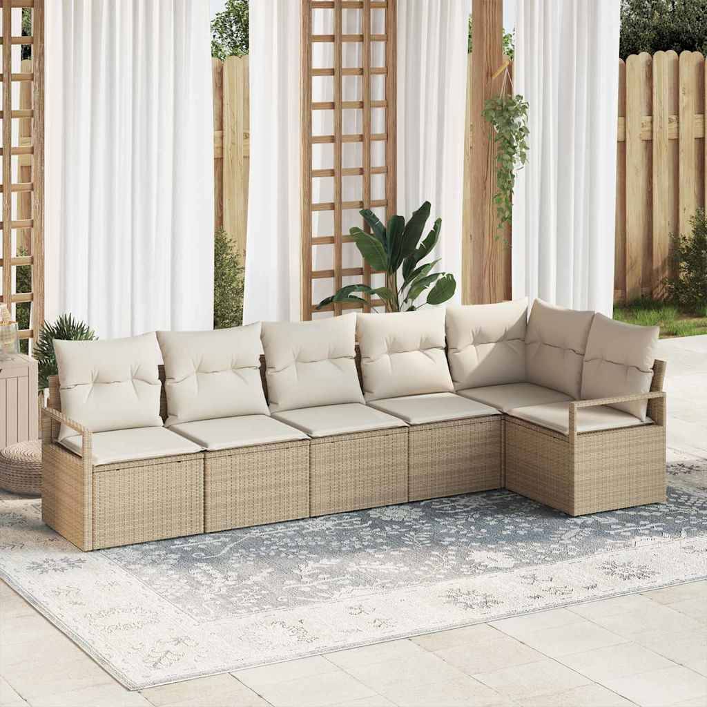 Set de Canapés Modulables 6 Pièces Résine Beige Élégante avec Rangements pour Coussins – ComfortXL Outdoor Living - Image 1