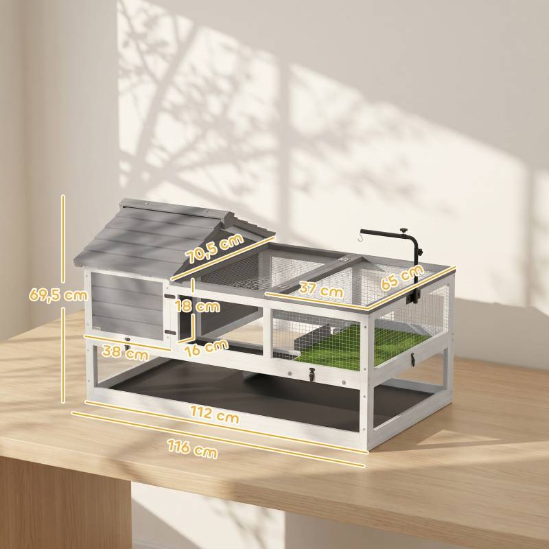 ComfortXL - Enclos tortue en bois massif gris à deux abris avec terrasse et support de lampe - ComfortXL Outdoor Living - Image 3