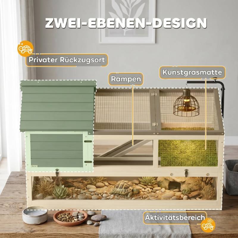 ComfortXL - Enclos tortue en bois massif gris à deux abris avec terrasse et support de lampe - ComfortXL Outdoor Living - Image 4
