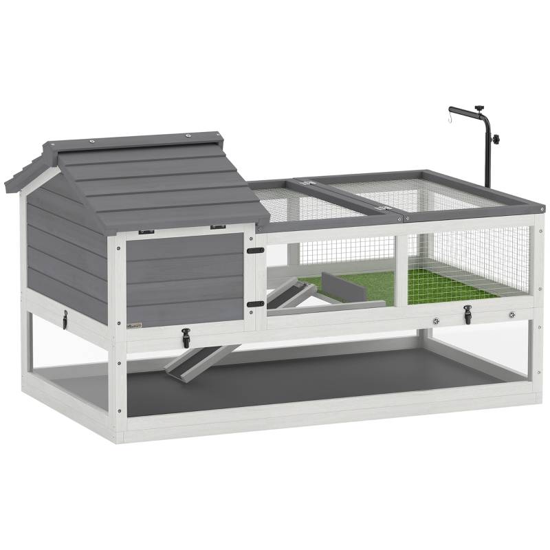 ComfortXL - Enclos tortue en bois massif gris à deux abris avec terrasse et support de lampe - ComfortXL Outdoor Living - Image 1