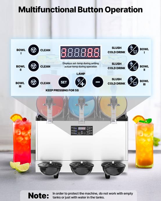 VEVOR Machine à granite 3 réservoirs 15L, inox, distributeur boissons glacées, pour restaurants/bars. - Image 4