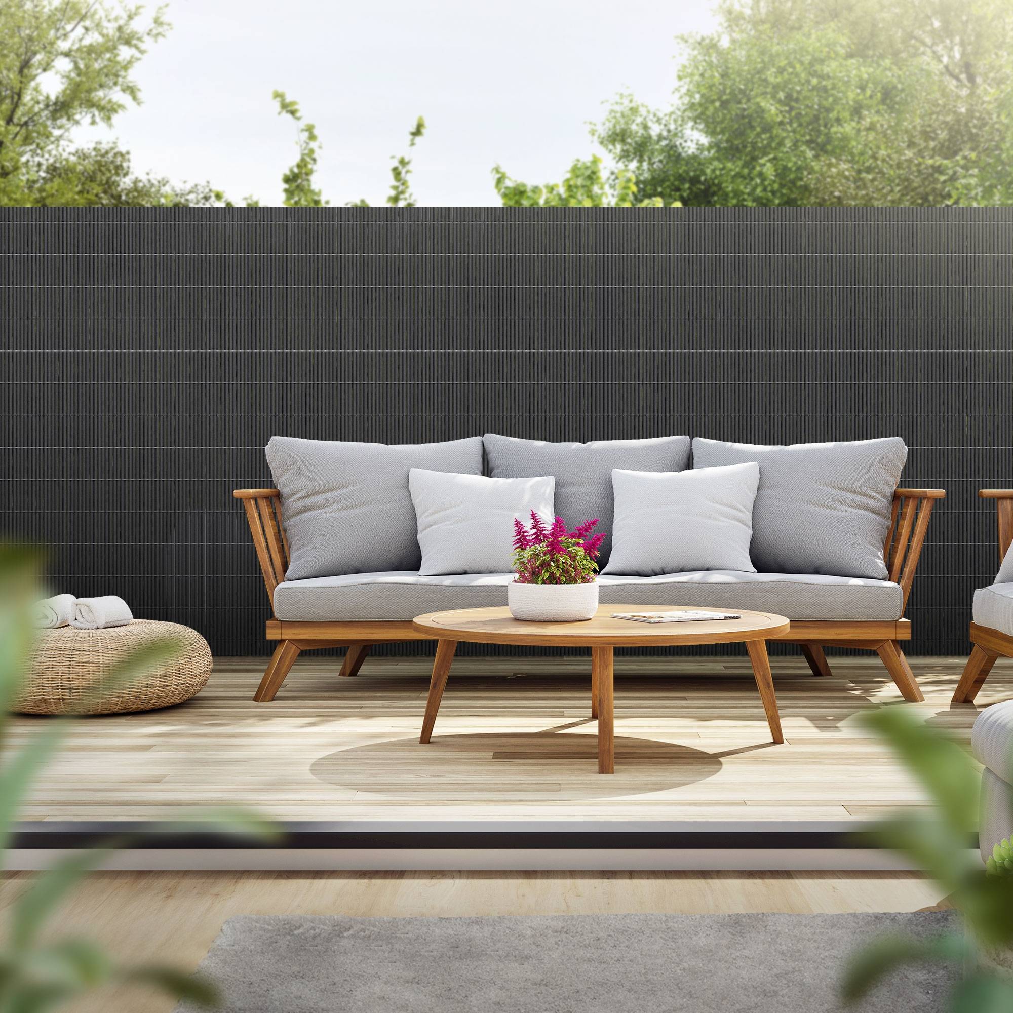 Brise-Vue PVC Anthracite 160x300 Cm - Triple Renfort, Anti-UV, Anti-Vent, Avec Serre-Câbles - Jardin, Balcon, Terrasse