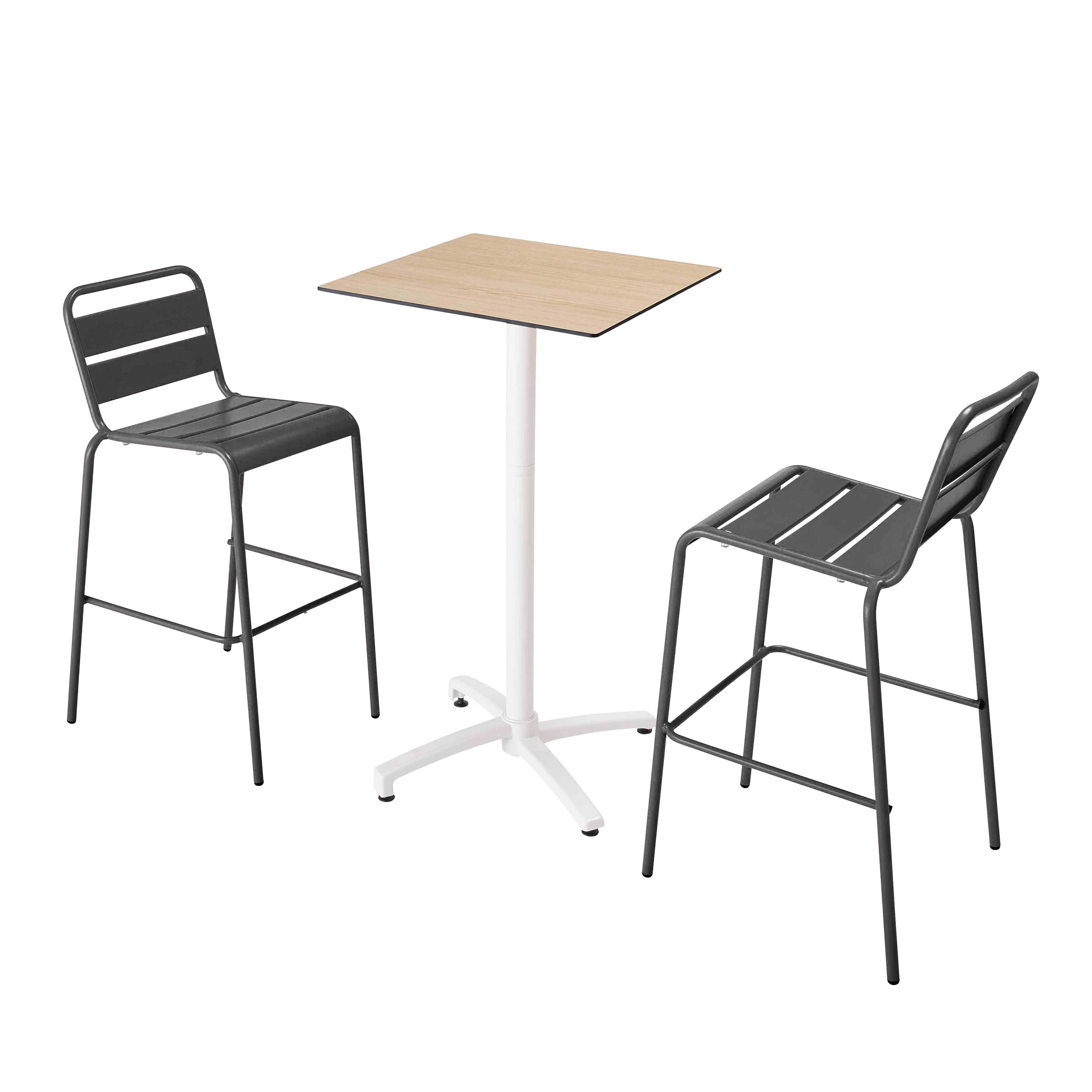 Oviala - Ensemble table haute stratifié chêne naturel et 2 chaises gris - Oviala - Image 1