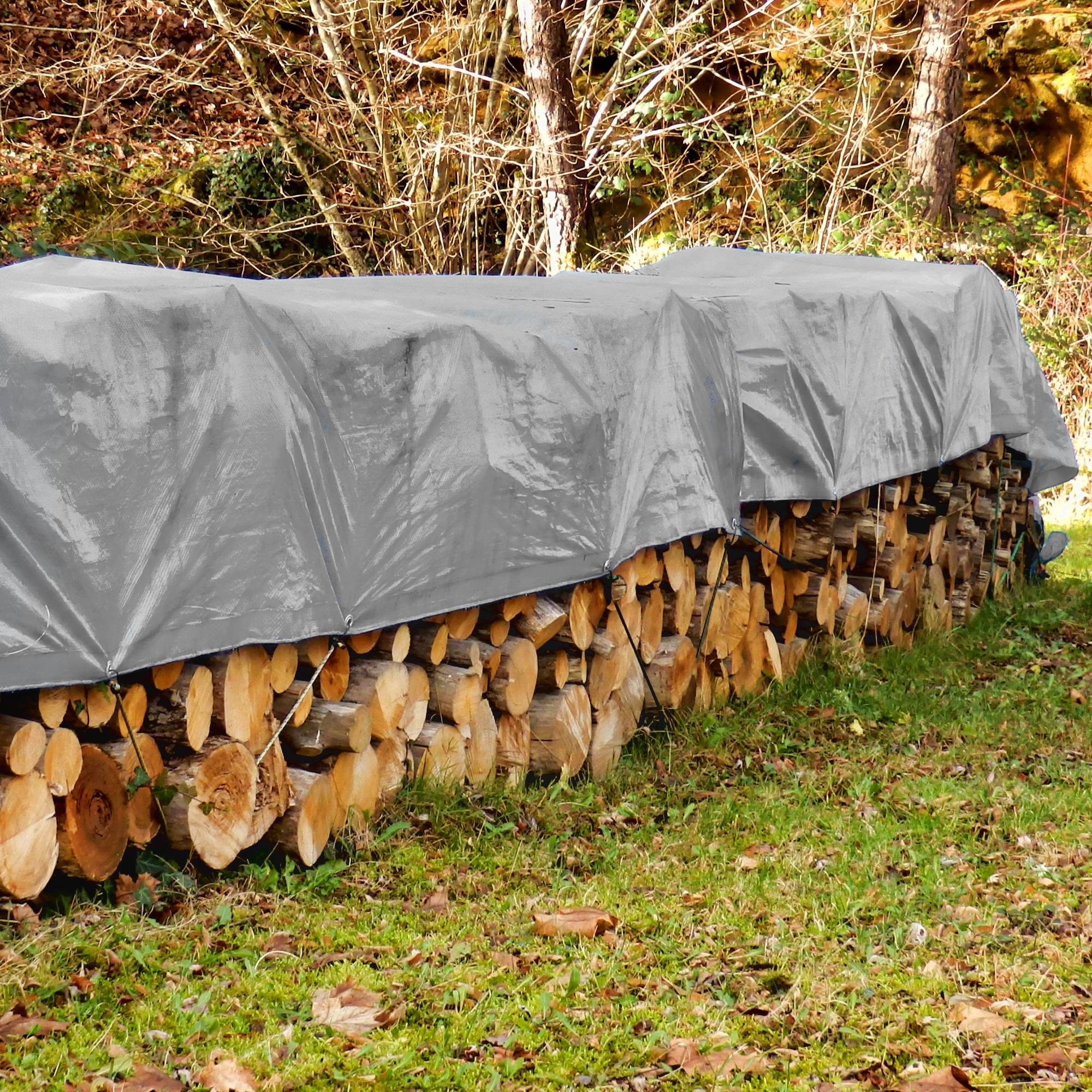 Ecd-Germany - Bâche de Protection Imperméable à l'Eau avec Oeillets - 1,5x6 m 9m² 260 g/m² -Polyéthylène PE Gris -Résistant à la Moisissure - Image 6