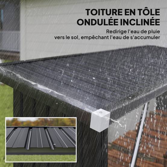 ComfortXL - Abri-bûches extérieur acier galvanisé toit incliné ondulé 213x66x150cm gris - ComfortXL Outdoor Living - Image 8