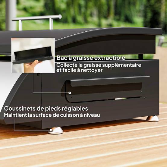Plancha gaz 3 brûleurs 7,5 kW, surface cuisson 61 x 35,5 cm avec couvercle, gaz liquéfié/propane, 63 x 47 x 25 cm noir - Image 10