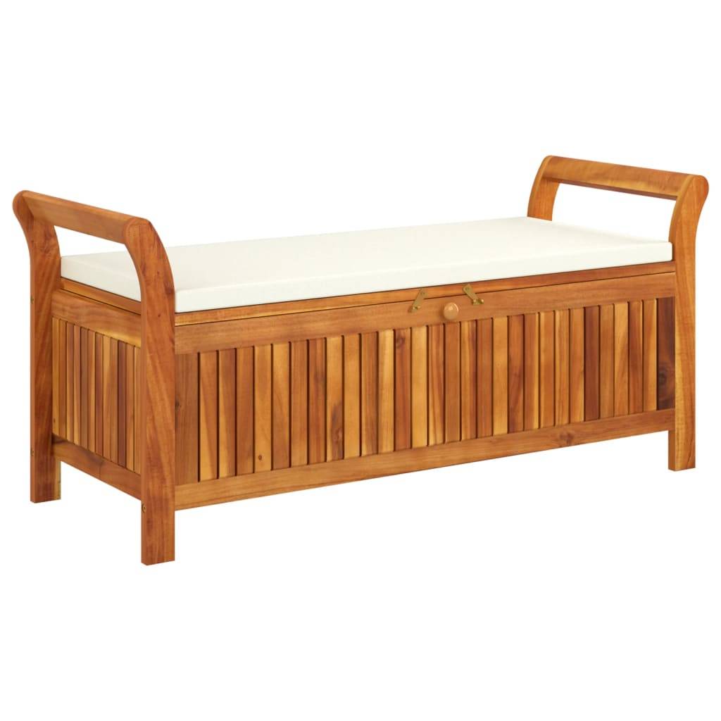 Helloshop26 - Banc de jardin meuble de patio d'extérieur terrasse de rangement de jardin avec coussin 126 cm bois d'acacia - Image 1