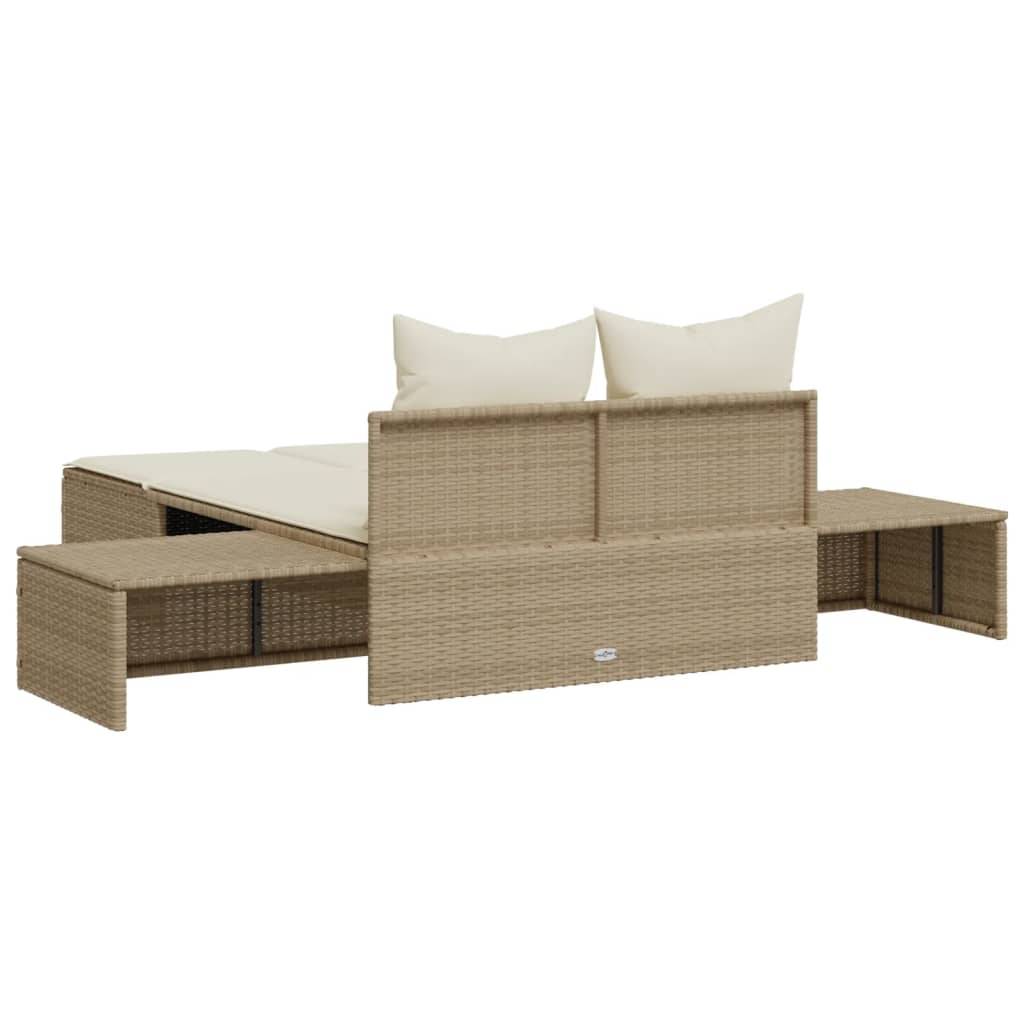 Maison Chic - Bain de soleil à 2 places - Transat - Chaise longue avec coussins beige résine tressée - MEUBLE PRO-JU6655 - Image 6