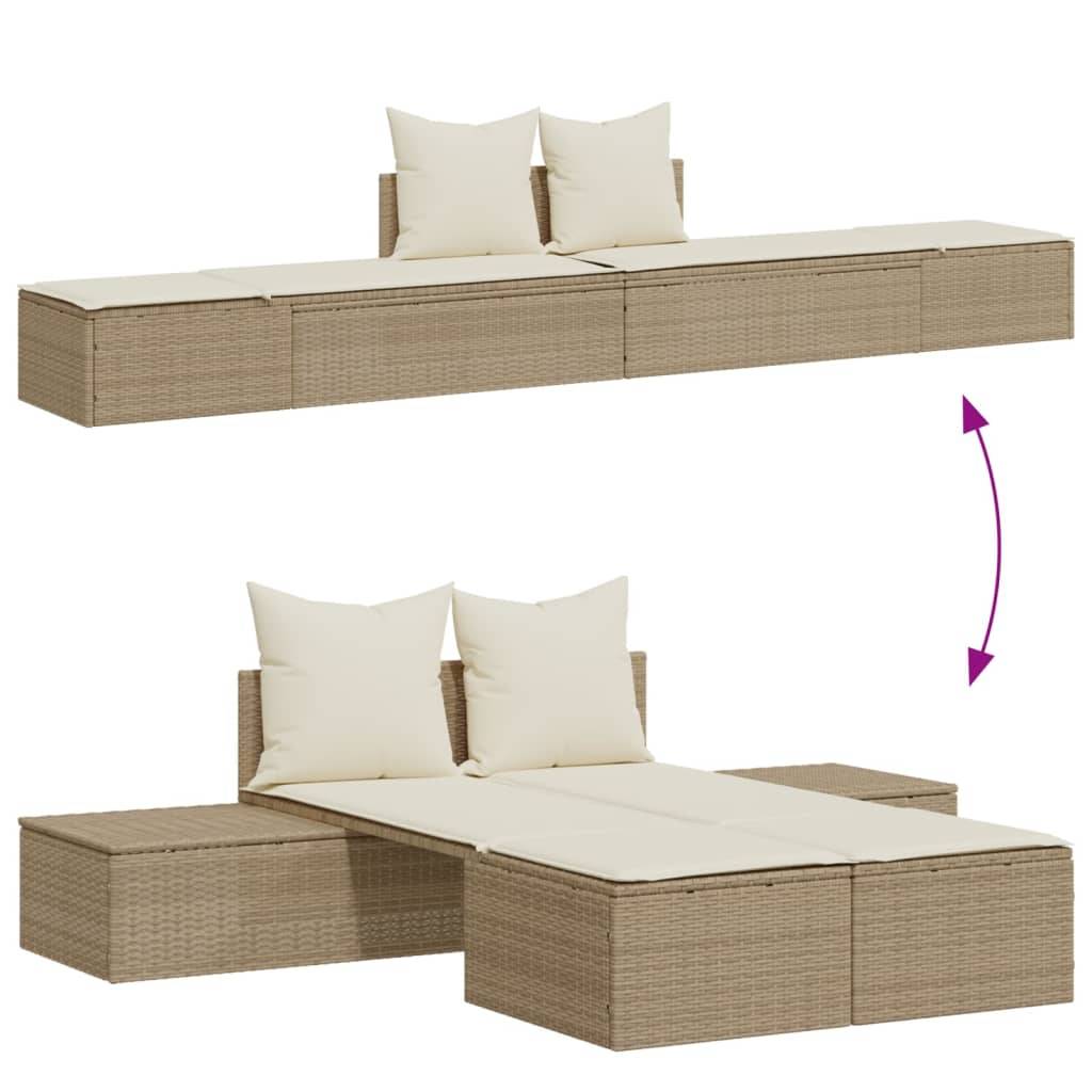 Maison Chic - Bain de soleil à 2 places - Transat - Chaise longue avec coussins beige résine tressée - MEUBLE PRO-JU6655 - Image 3